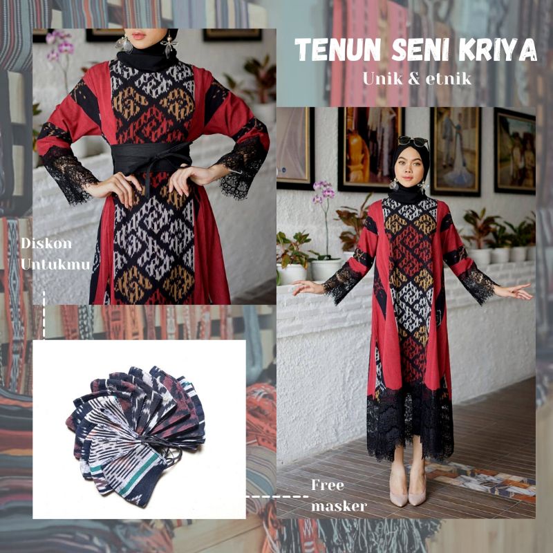 Dress tenun , dress tenun muslim, outer tenun, baju tenun wanita, tunik tenun muslim terbaru