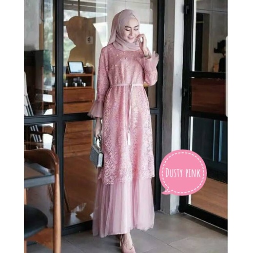 BJ - Maxi LARKI Wanita Bahan Brukat Tulang Corneli - Size M L XL XXL - Gamis Dress Brukat Pesta Kondangan - Fashion Muslim