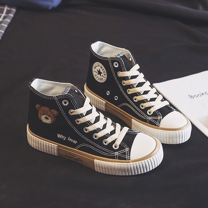 SW26 Sepatu Sneakers Kanvas Tali Wanita Import Korea-HITAM