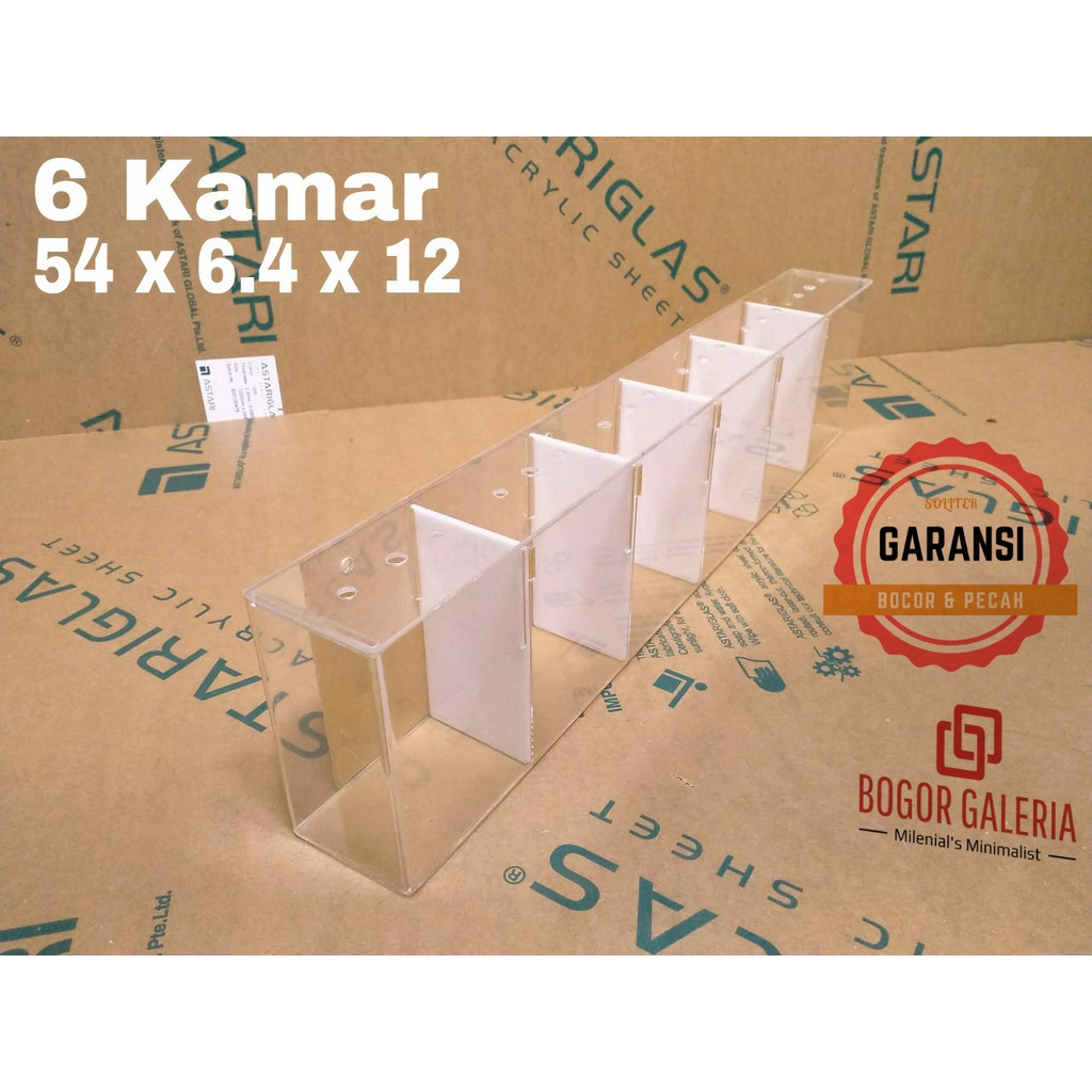 AKRILIK SOLITER CUPANG 6 KAMAR 54 x 6.4 x 12 2mm AQUARIUM MINI ACRYLIC