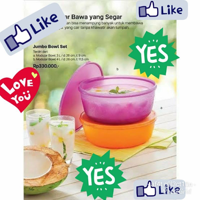 Wadah penyimpanan ketat cairan Jumbo Bowl set (2pcs) Tupperware