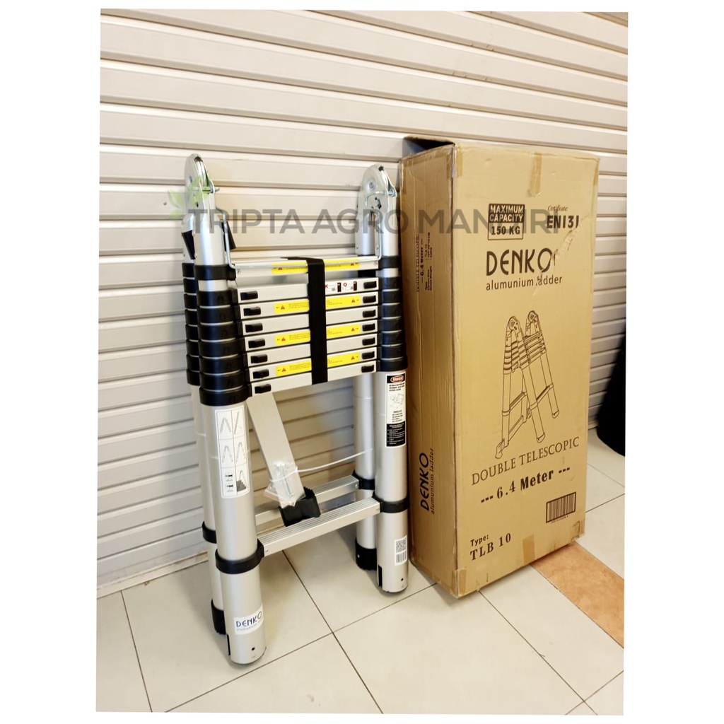 TANGGA TELESKOPIK DOUBLE ALUMINIUM LADDER PLN 6.4 METER DENKO TLB10
