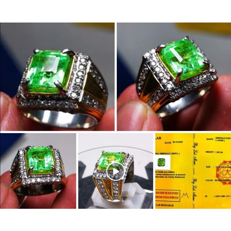 Batu permata Cincin zamrud colombia + Sertifikat ring perak