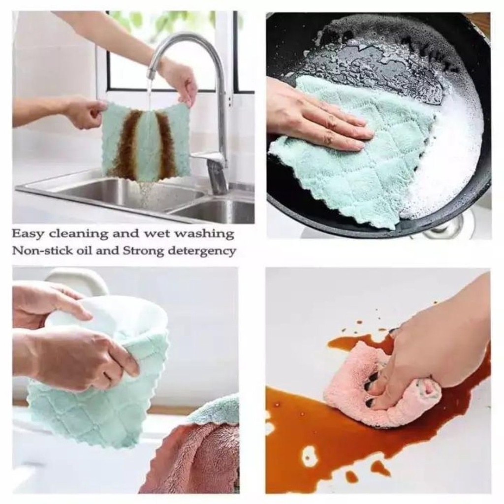 Kain Lap dapur meja piring susu bayi tebal anti minyak microfiber fleece tangan bahan lembut