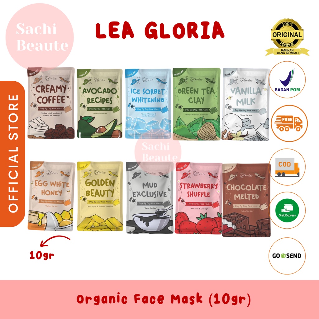 Lea Gloria Masker Bubuk 10gr Masker Wajah Organik Mini Original Travel Size Face Mask BPOM COD