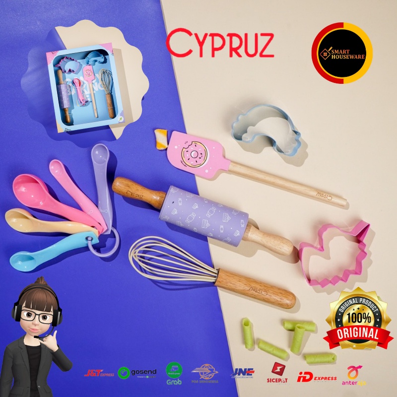 Cypruz Spatula Silikon Peralatan Baking Set Rolling Pin Whisk Sendok Takar Cetakan Kue Set
