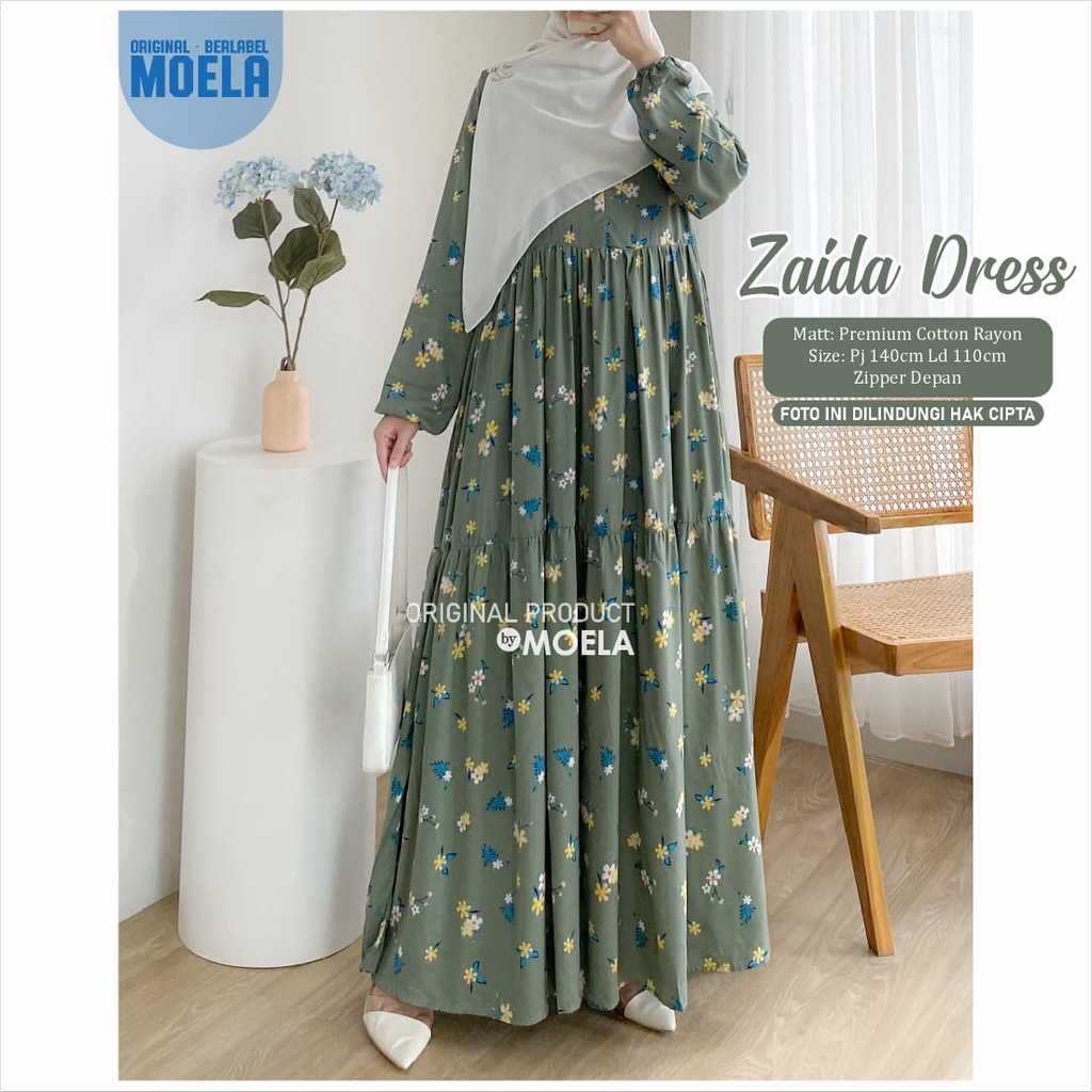 ZAIDA MAXY DRESS BY MOELA LD. 110CM PB. 140CM MAT. PREMIUM COTTON RAYON ZIPPEER DEPAN (TRZ)