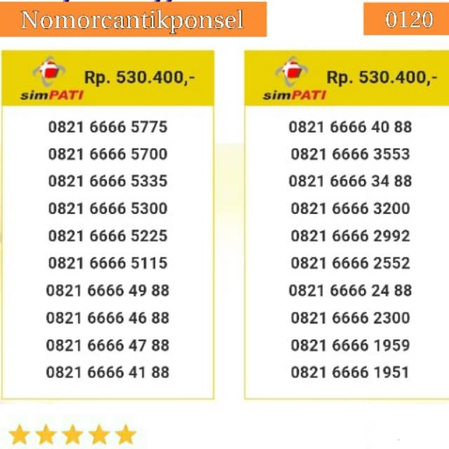 Nomor cantik simpati 0821 quartet 6666 rapi #0120