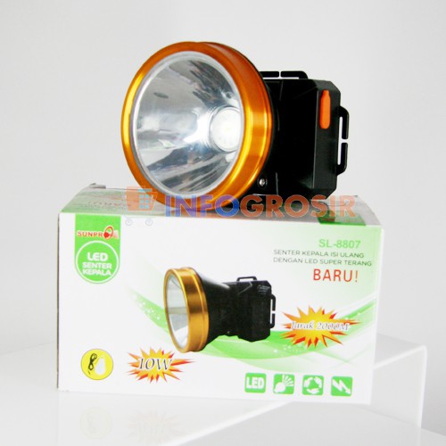 Senter Kepala Headlamp Sunpro SL 8807 Putih 10 Watt Charger bonus Lampu SL-8807 SL-8807P
