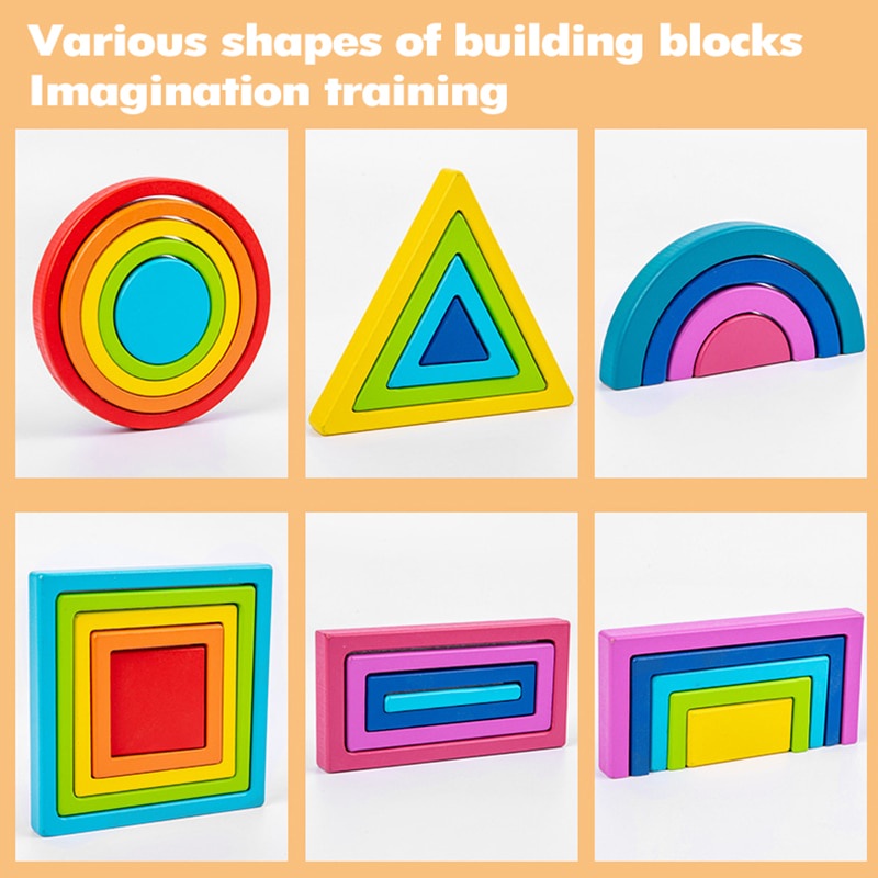 Montessori Rainbow Block Mainan Susun Pelangi Anak Building Block Mainan Susun Anak Mainan Balok Kayu Wooden Toys Wooden Puzzle Rainbow Block Puzzle