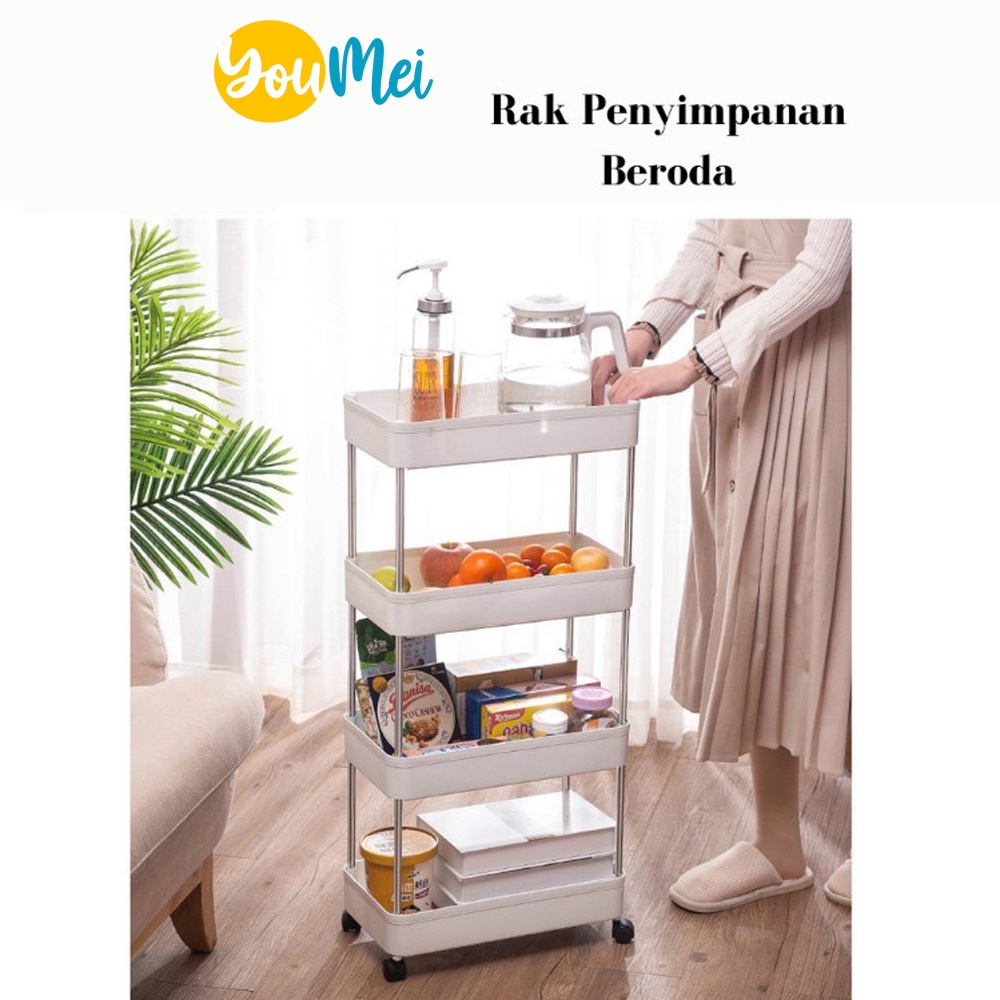 Rak Roda Kamar Mandi WC Serbaguna / Troli Portable / Rak Buku Bumbu Dapur / Rak Sudut Tempat Penyimpanan Trolley 3 4 Tingkat - 1030