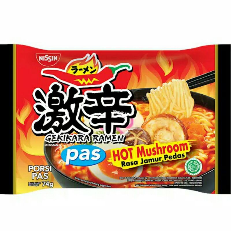 

NISSIN Hot Mushrooms Porsi Pas 74 gr- Gekikara Ramen