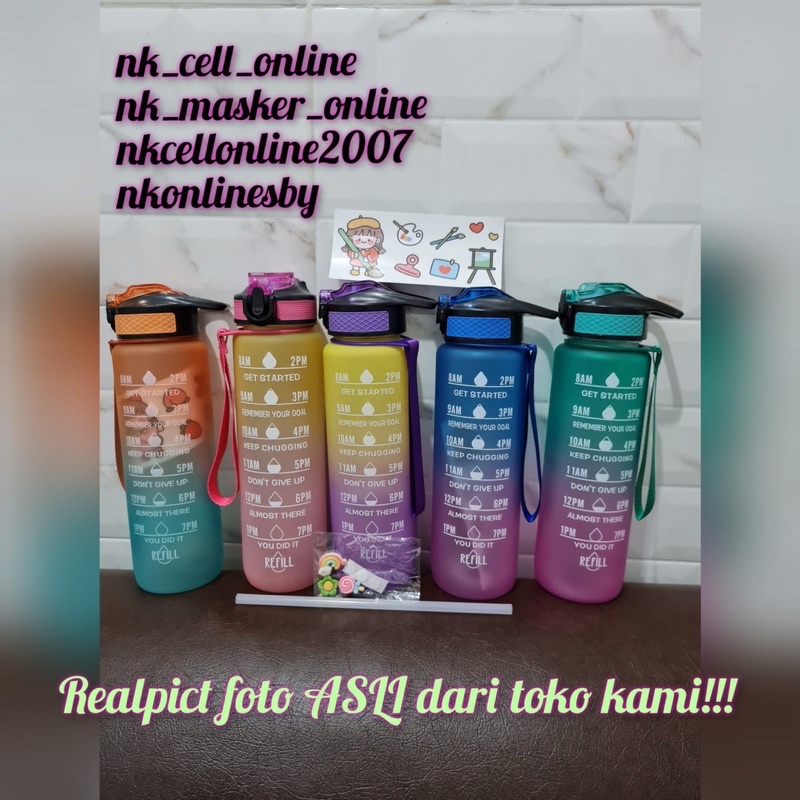 botol viral gradasi 1 liter free stiker 2d dan 3d/sedotan