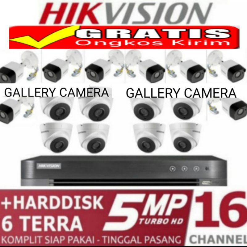 PAKET CCTV HIKVISION 16 CHANNEL 16 KAMERA 5MP 2560P KOMPLIT+HDD 6TB