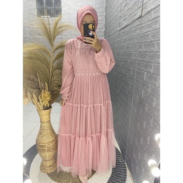 Gamis ozias isyana brukat mix tile Gamis kondangan Gamis simple pesta remaja Gamis pesta mymyfashion