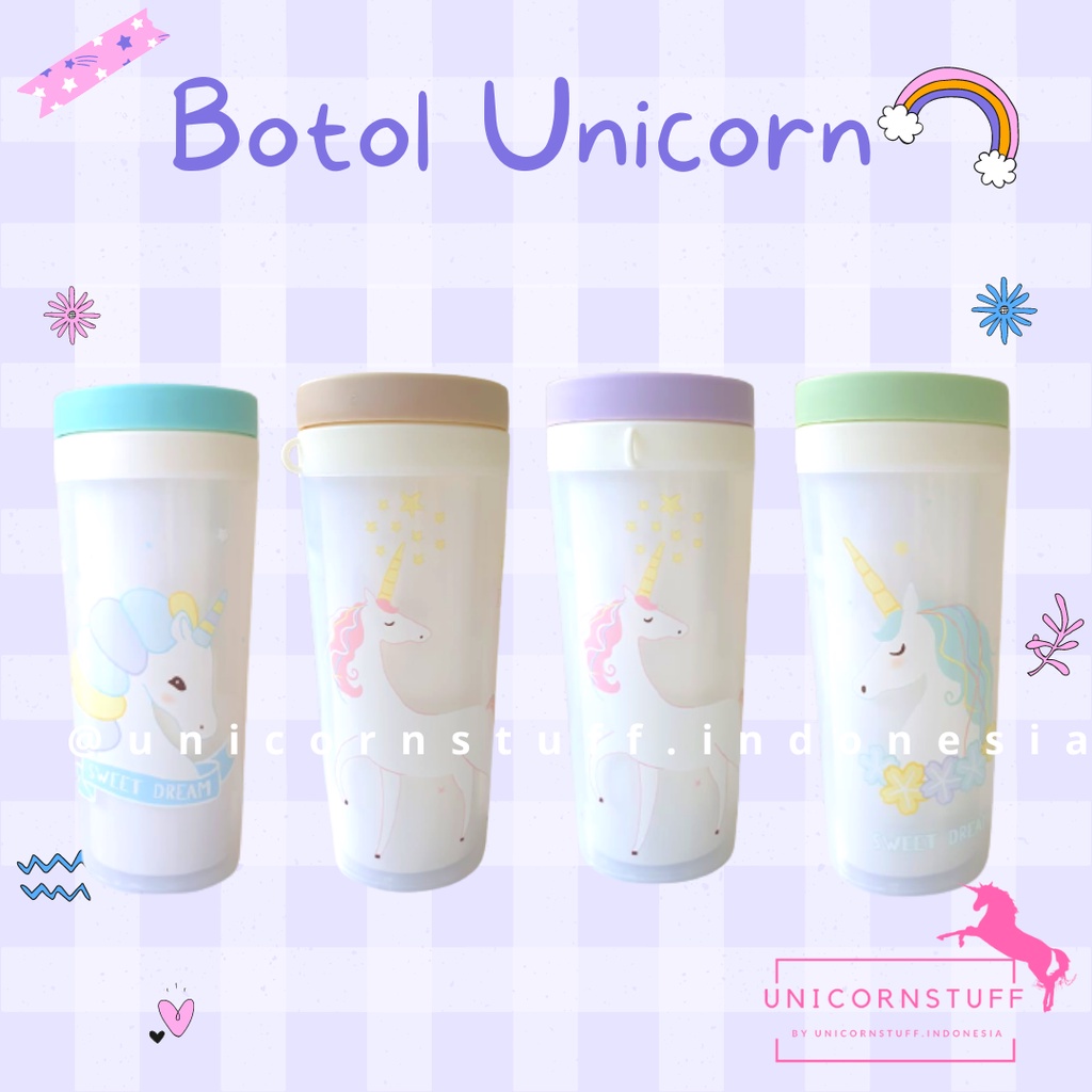 Botol Minum Unicorn Sekolah Anak Dengan Tali Pony Perempuan Cewek Bekal Gelas