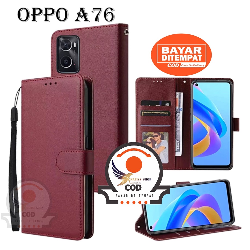 Case Flip Oppo A76 Dompet Hp untuk Oppo A76 Leather Flip Case standing flip Leather cover Handphone