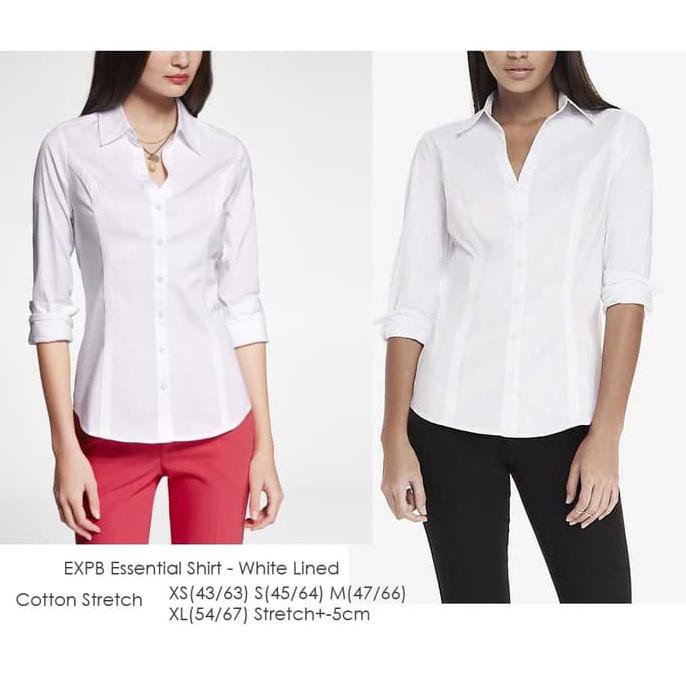 Super Murah EXPRESS Essential Shirt White Lined Baju Atasan Kemeja Branded Murah PROMO
