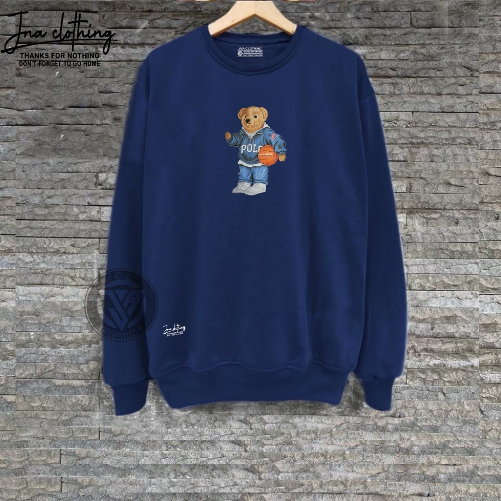 Crewneck Unisex Oversize Switer Anime Kartun Bear Basket Navy M L XL XXL Brand Local JNA Clothing Original Kota Bandung CN Dewasa