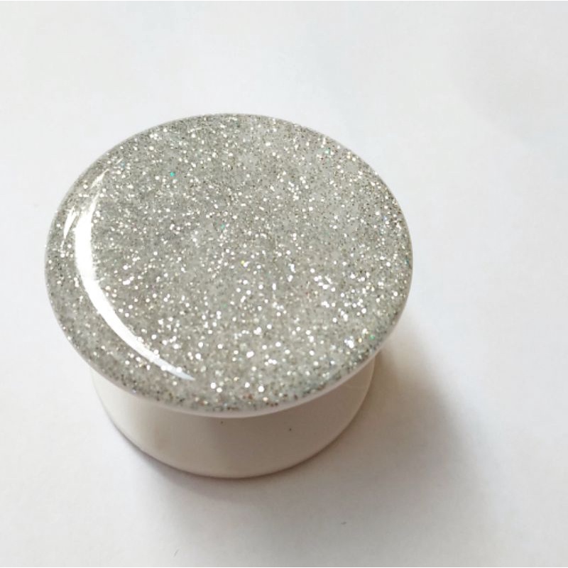 Korean Resin Popsocket Phone Grip Holder Griptok Glitter Motif Shining Silver Pop Socket 3M