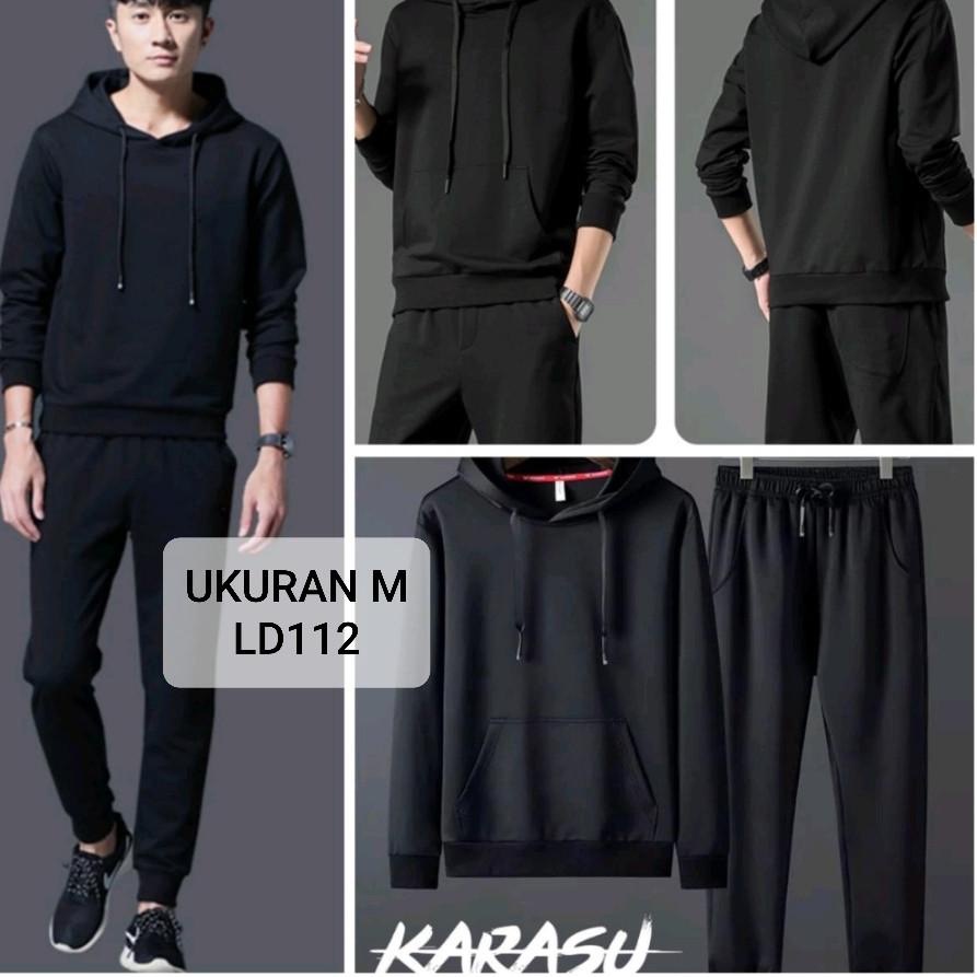 Impor Terbaru SET KARASU BOY HITAM Setelan baju tranning cowok set hoodie pria jumbo r84➼