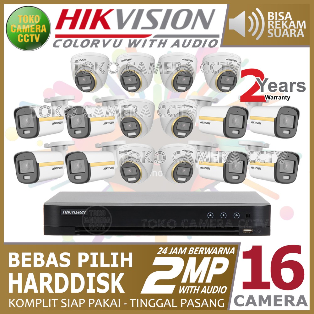 PAKET CCTV HIKVISION COLORVU AUDIO 2MP 16 CHANNEL 16 KAMERA