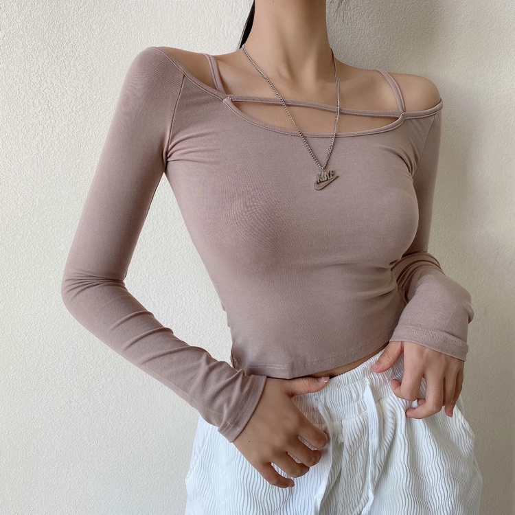 【LIVIAHOME】Original Design Twist Front Boat Neck Off-Shoulder Crop Tee 7293 (S-L)