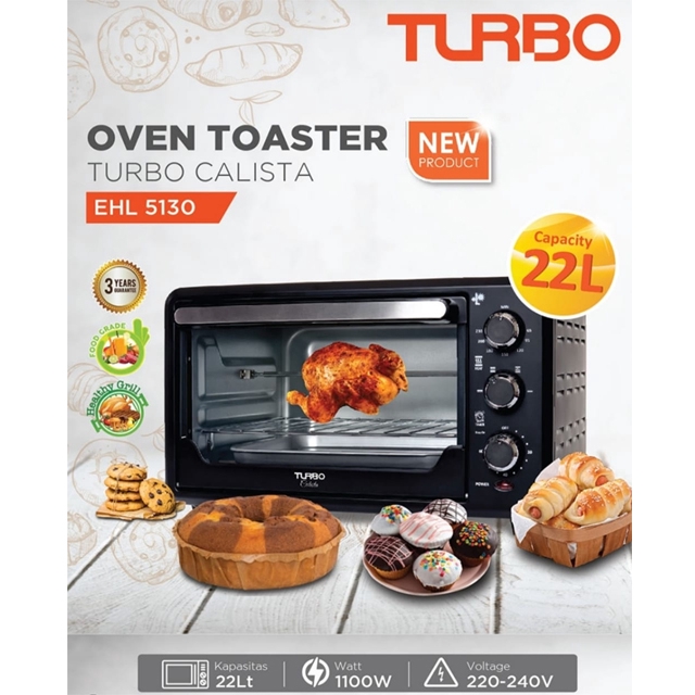 Oven Listrik Turbo EHL5130 Kapasitas 22L Dengan Body Baja Galvanis Super Awet Dan Kuat