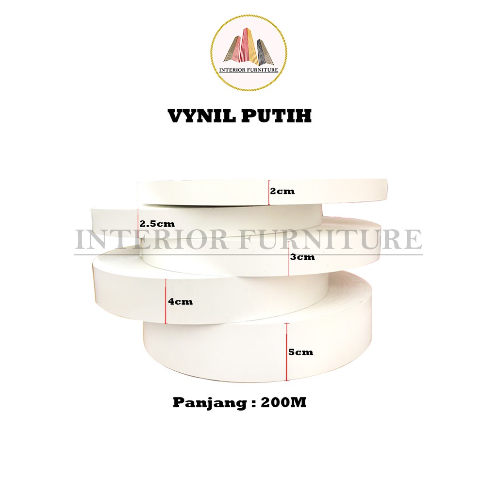 Vinyl Vinil Putih Dop Dof Edging Putih Plimir PVC Roll /Edging Putih Vynil Dop / Vinyl Vinil Putih Dof, Isi 1 Roll (200M)....5 cm (50 mm)