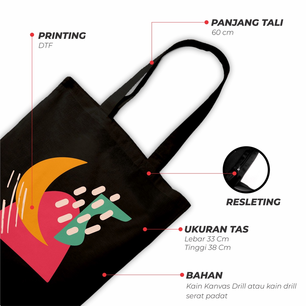 Sevine Tote Bag Resleting Tas Wanita Totebag Abstract Nordic Aesthetic Black Series Hitam - NHF 6