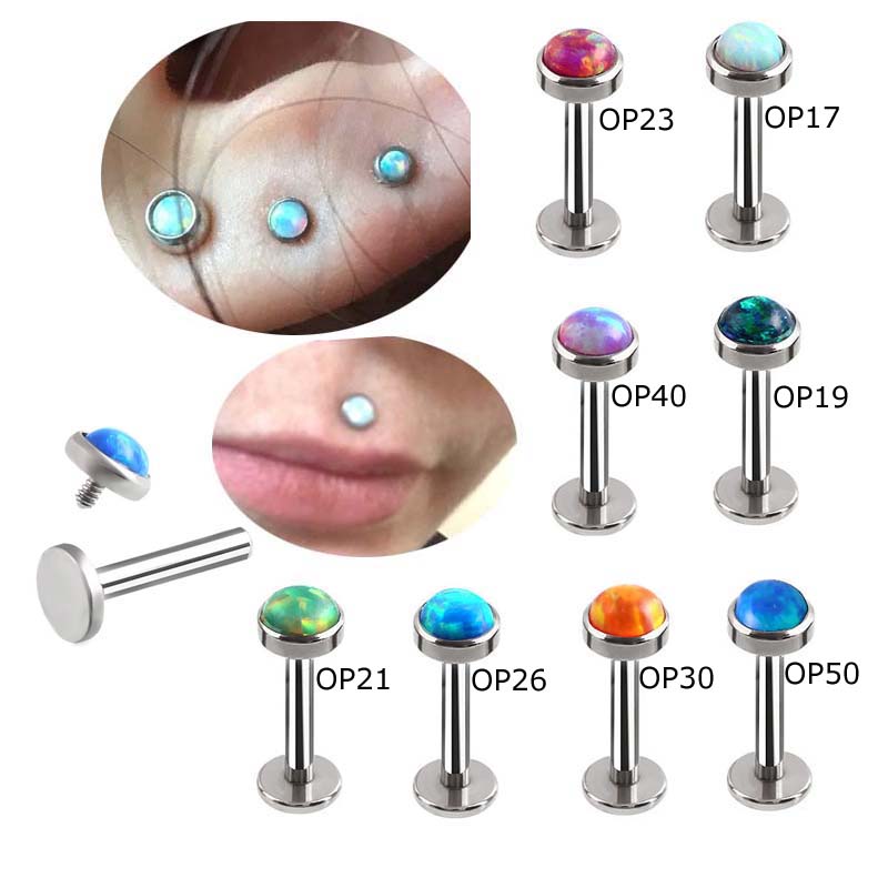 1biji Batu Opal Labret Lip Stud Ulir Internal Telinga Tragus Tulang Rawan Lobe Daith Piercing 16G