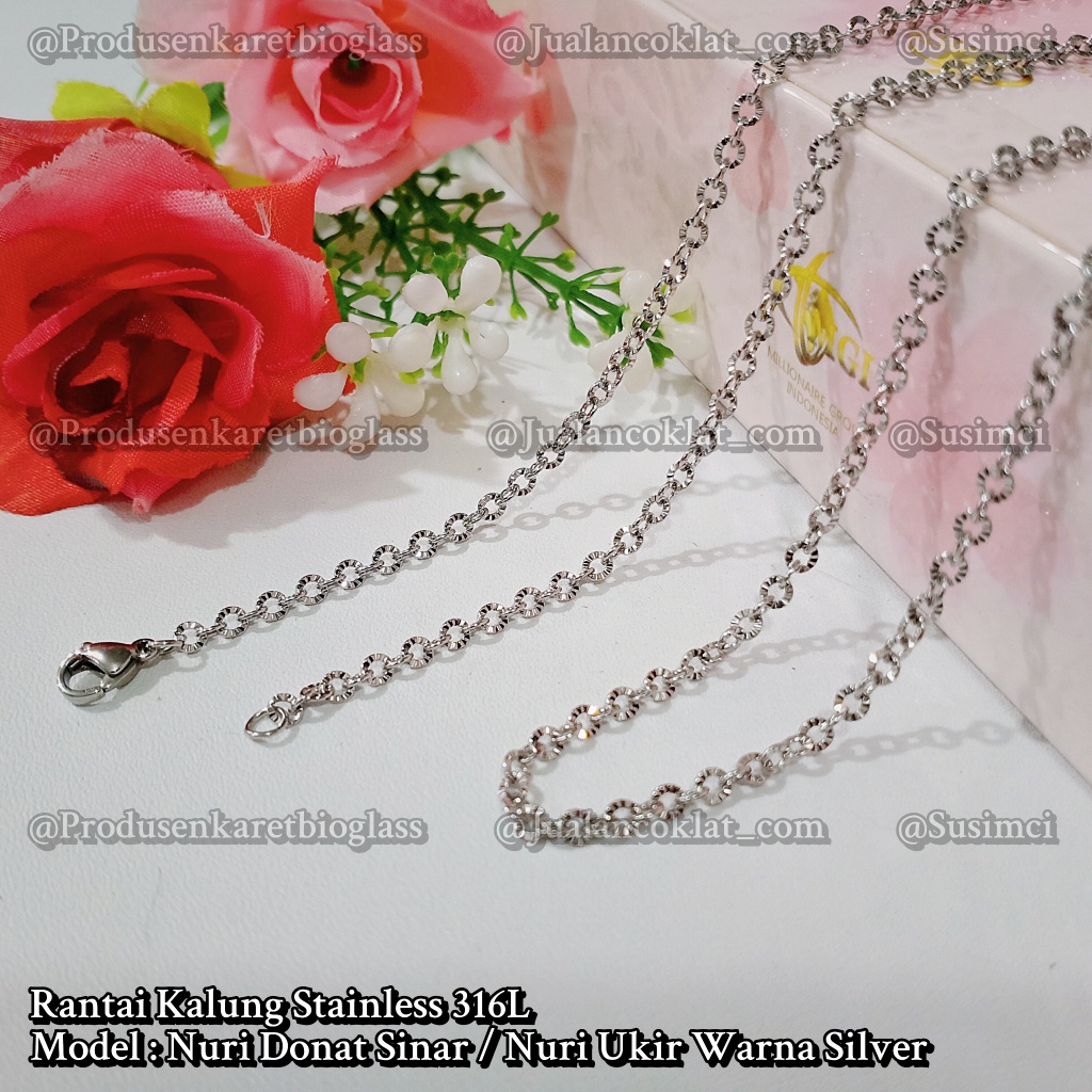 [[60cm]] Nuri donat sinar nori ukir Silver /rantai kalung titanium stainless 316L / Pendant Susimci