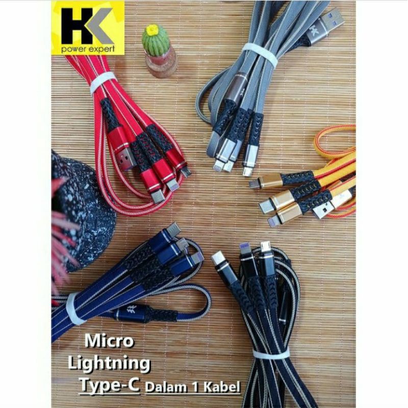 KABEL DATA HK D20 D 20 3in1 micro type c iph fast charging