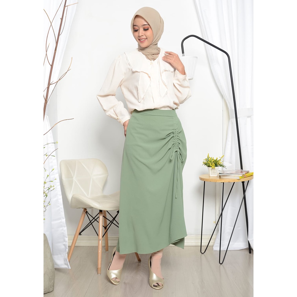 ROK SERUT L,XL,XXL CASUAL FLOWY-ROK POLOS PANJANG BAHAN CRINGCLE-ROK KEKINIAN MAXI RUCHED SKIRT