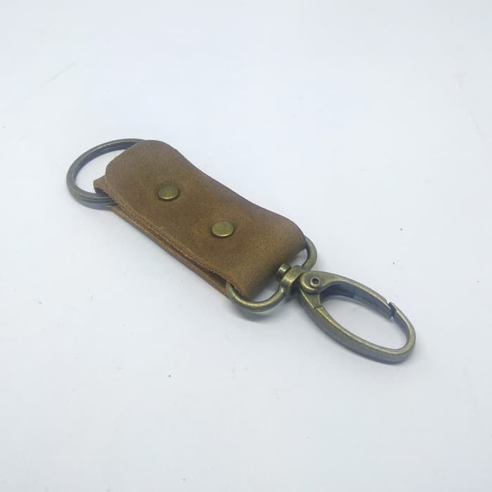 Gantungan kunci kulit sapi asli leather keychain warna olive PHKC281