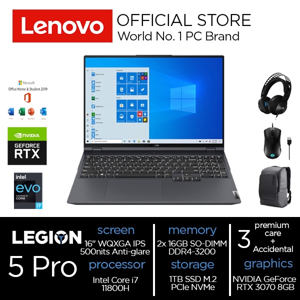 Lenovo Legion 5 Pro 16ITH6H Core i7-11800H 32GB 1TB SSD RTX3070 8GB W10 OHS 5PID