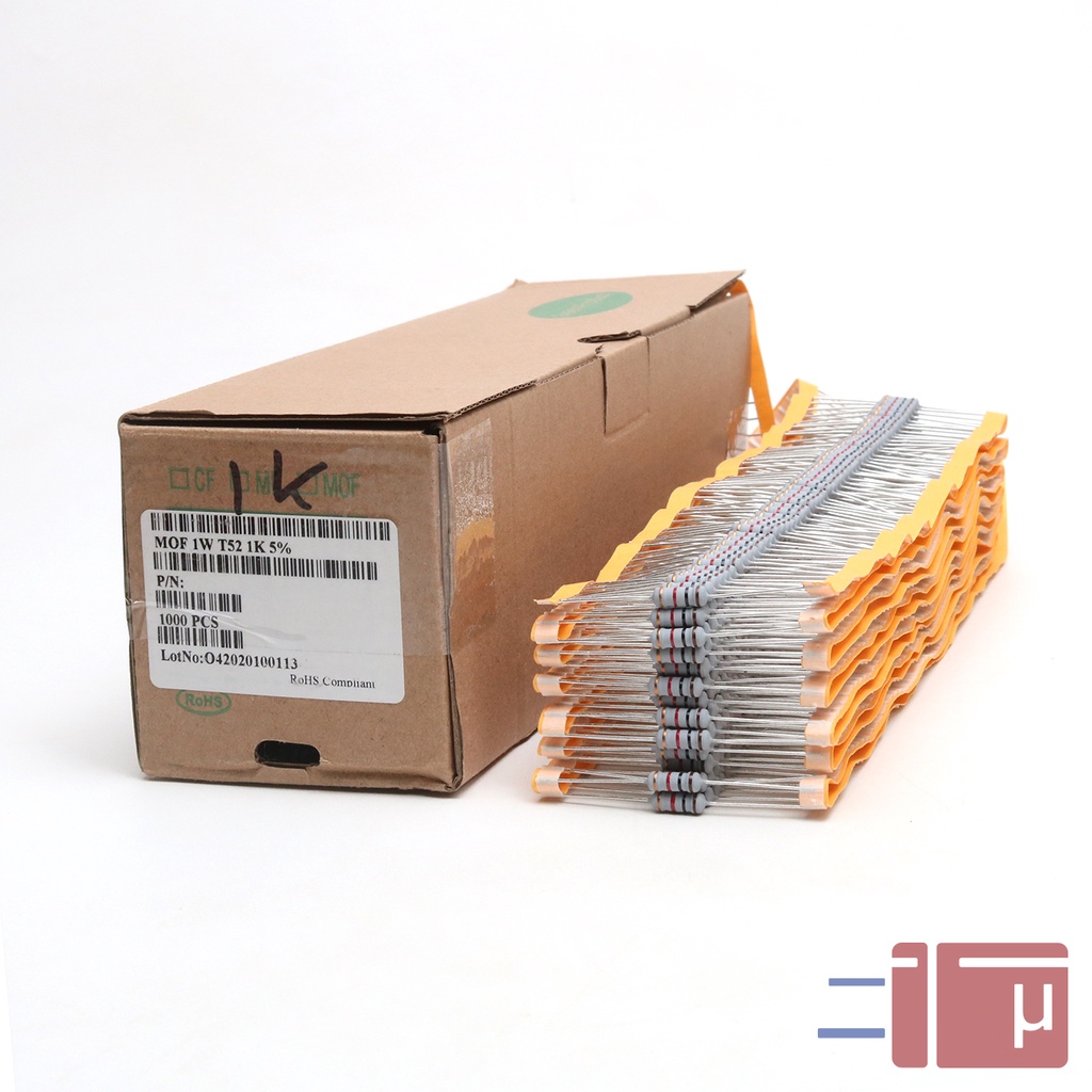 x10 Resistor 1K 1W Metal Oxide 5% Taiwan Kaki Tembaga