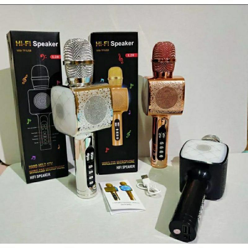 MIC J L20 LED NEW MICROPHONE MIC DS 878 SPEAKER BLUETOOTH KARAOKE WIRELESS SMULE , JOOX , KARAOKE kualitas bagus