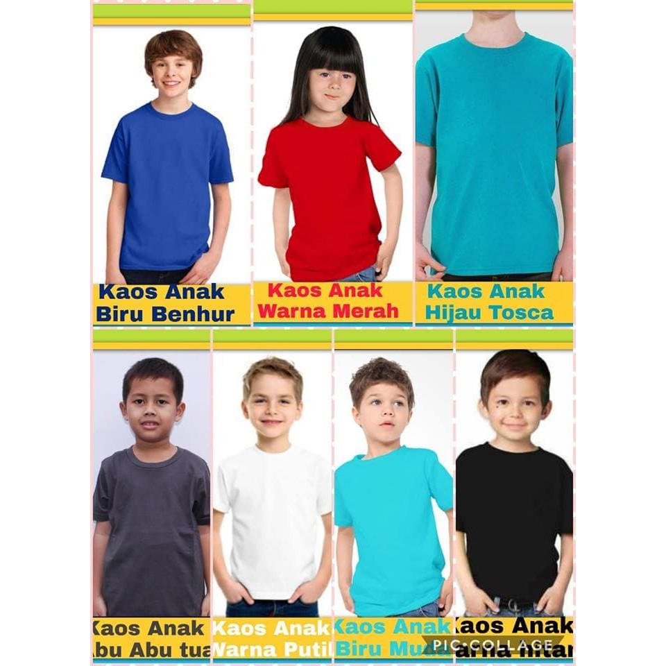 PROMO MURAH Kaos Oblong polos anak merah- hitam- putih- biru muda- benhur- tosca - hitam .