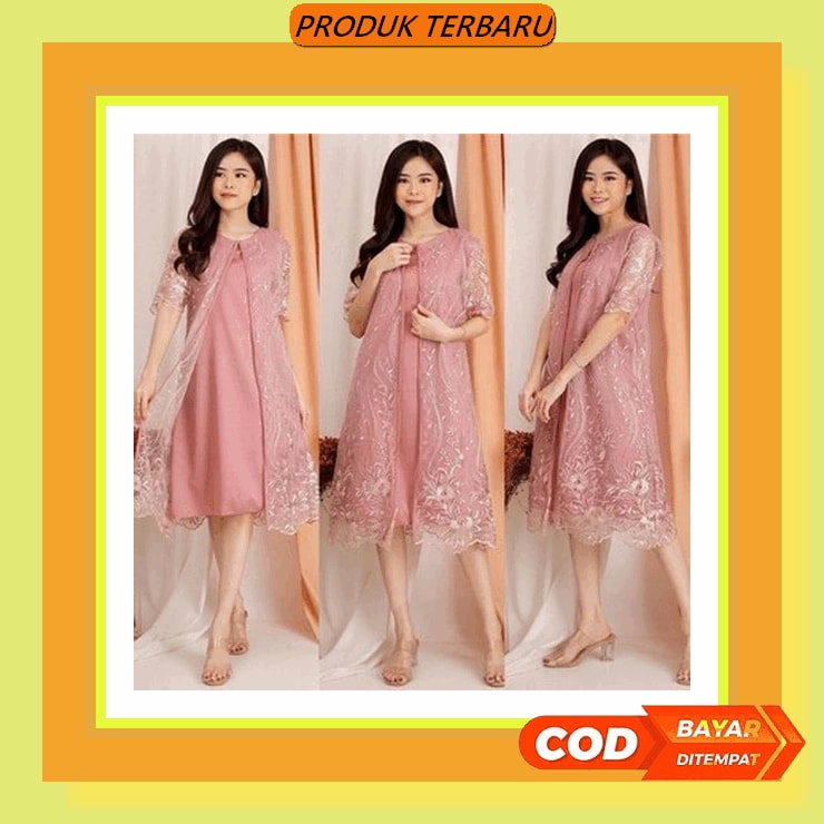 Renata Dress Dres Gaun Korea Wanita Midi Kondangan Baju Lengan Pendek Casual Pesta Katun Wedding Nat