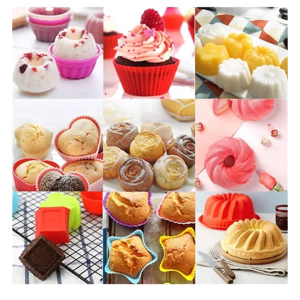 Cetakan Muffin Kue Cup Cake Silicone TEBAL Tahan Panas Cetakan Silicone Cake Pudding Agar-Agar Cup Cake