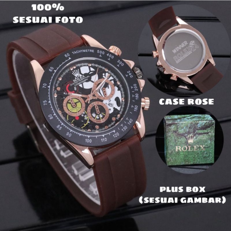 Jam Tangan Rolex Cosmo Pria Tangal Aktif Tali Rubber Free Box