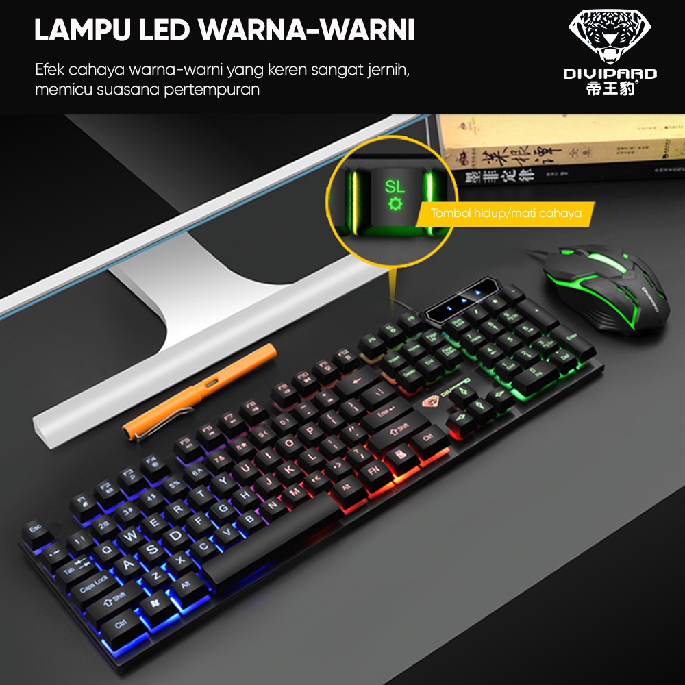 Keyboard Mouse Gaming Combo Kabel USB 2.0 GMK-20 Divipard Plus LED