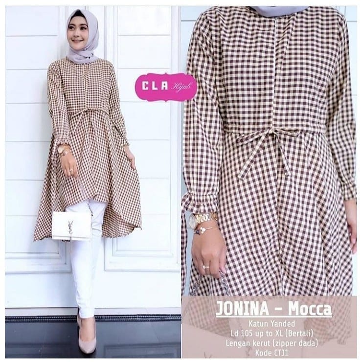 JONINA - Atasan Tunik Terbaru 2021 Baju Lengan Panjang Wanita Kekinian Muslim Jumbo Katun Bukan Puti