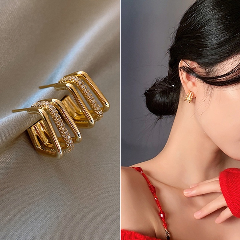 Anting Stud S925 Silver Bentuk Lingkaran Geometris Warna Emas Matte Gaya Korea