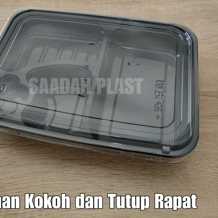 @50SET Mika Bento 4 Sekat HITAM / Tempat makan plastik / Tray Lunch Box
