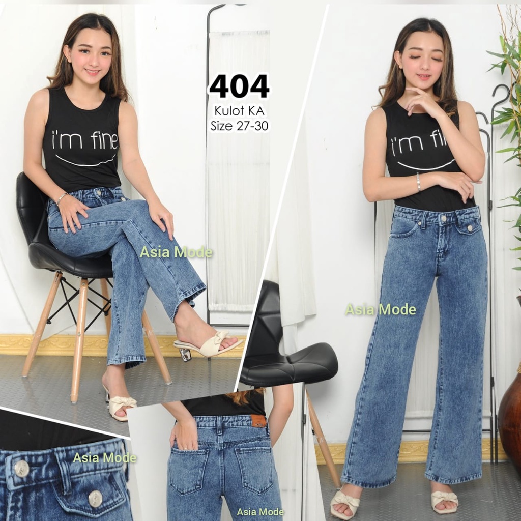 ( Bisa COD ) Asia Mode - Celana Jeans Kulot Panjang Wanita / Kulot Lepis Snowblue Cewek / Kulot Boyf