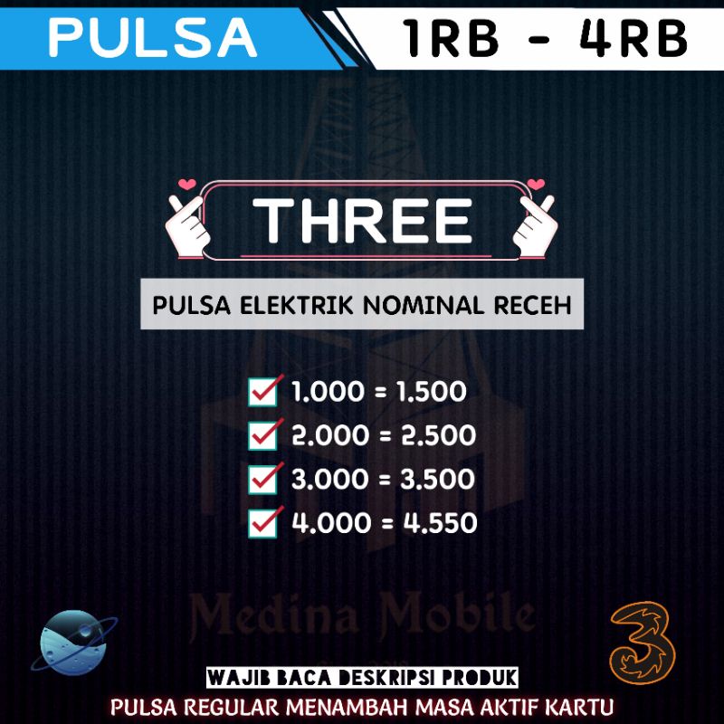 TERMURAH PULSA REGULAR THREE TRI MENAMBAH MASA AKTIF KARTU NOMINAL RECEH 1RB 2RB 3RB 4RB