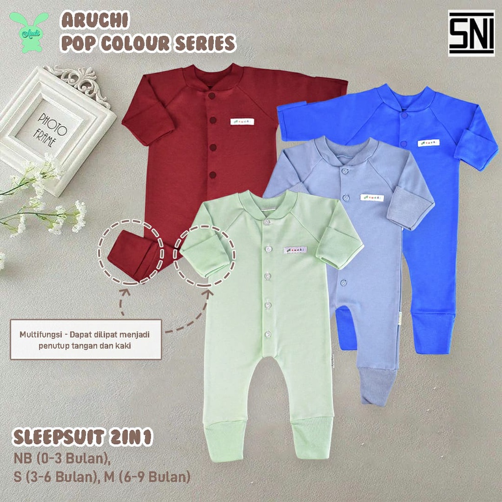 BANYAK MOTIF  1 pcs ARUCHI Baju Sleepsuit ARUCHI DAISY / HANAMI / CLOUDY / HUNTER SERIES Kodok Panjang Bayi Baby 2 IN 1 baju anak