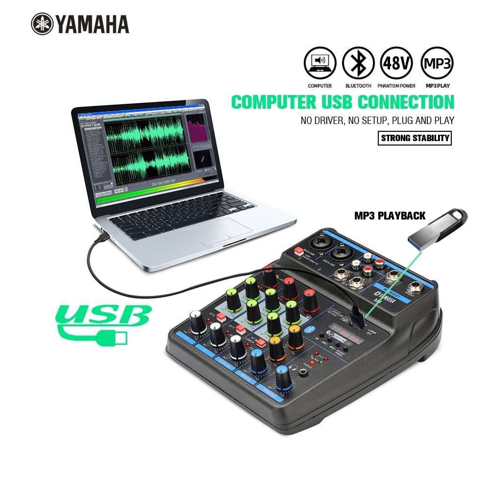 Mixer Audio  M4 USB/Electro Bluetooth 4 Channel mendukung penyetelan mobil 12V